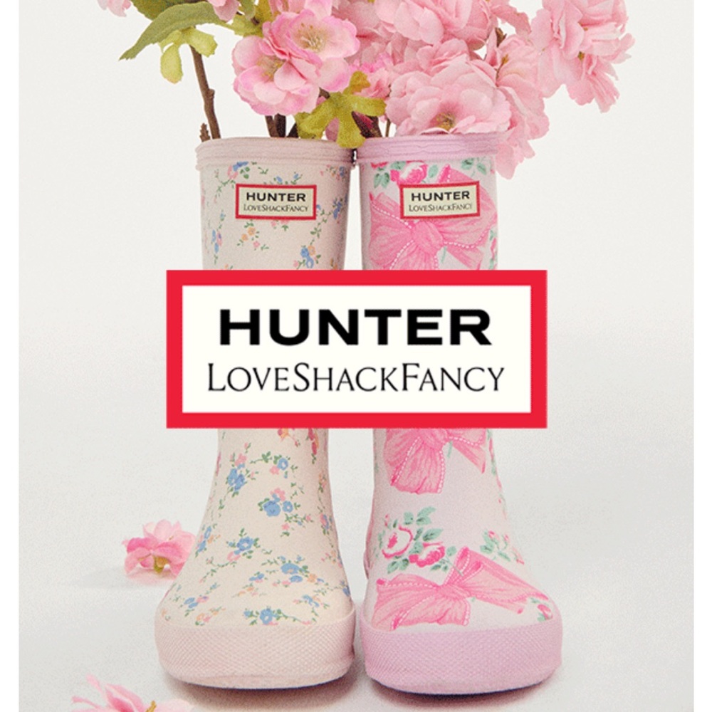 Hunter x LoveShackFancy Girls Pink Floral Bow Rain Boots - Picture 10 of 10